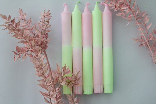 Dip Dye Candles | Set of 3 | Green-Pink |